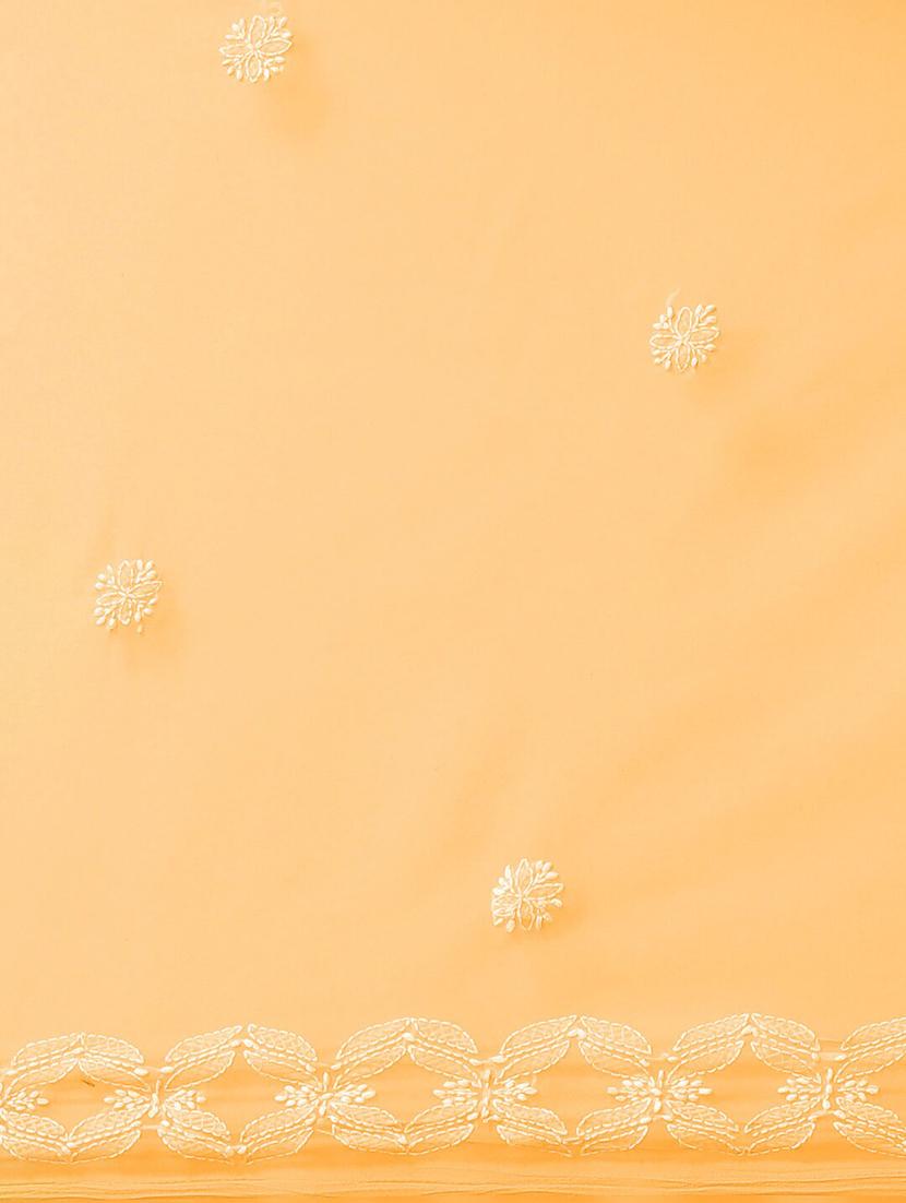 yellow faux georgette chikankari saree with blouse - 12089430 - Zoom Image - 5