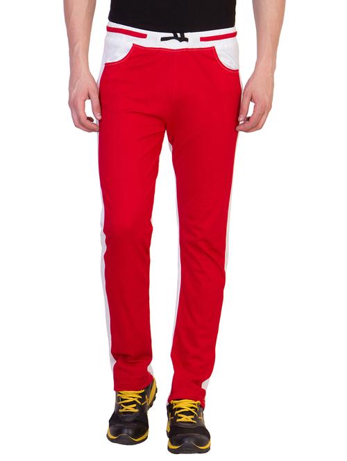 red cotton full length track pant - 12090999 - Standard Image - 1