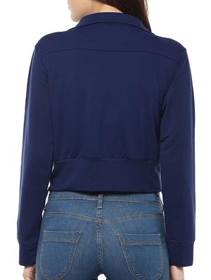 blue cotton crop jacket - 12095997 - Standard Image - 3