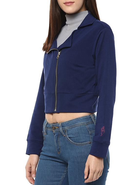 blue cotton crop jacket - 12095997 - Zoom Image - 2