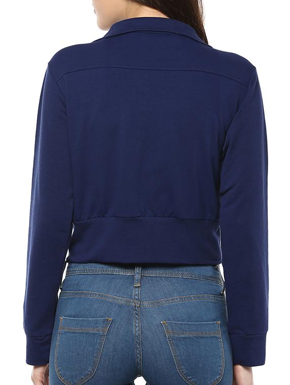 blue cotton crop jacket - 12095997 - Zoom Image - 3