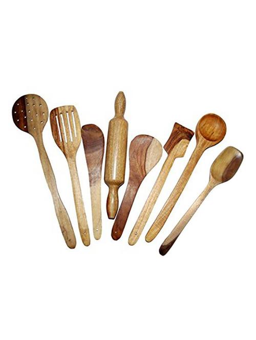 desi karigar wooden spoon set of 8 pcs/ wooden spatula, ladle & kitchen tools set - 12096688 - Standard Image - 1