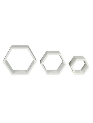 desi karigar wall mount shelves hexagon shape set of 3 white wall shelves - 12097015 - Standard Image - 3