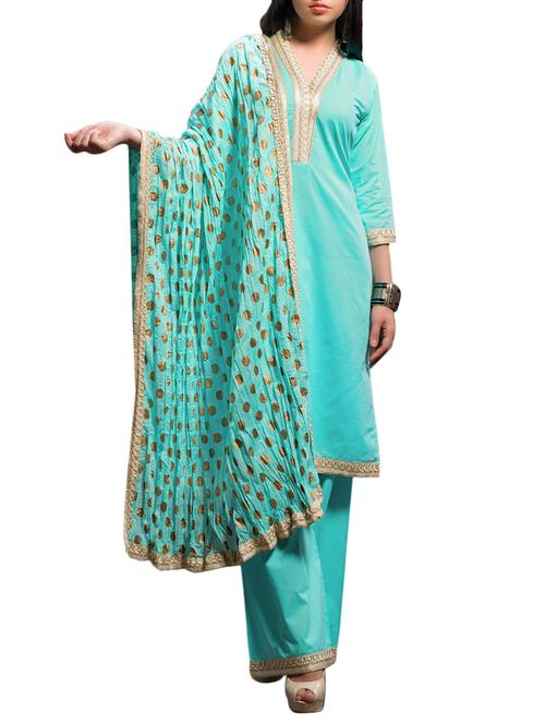 Blue solid stitched palazzo suit - 12097985 - Very Small Image - 1