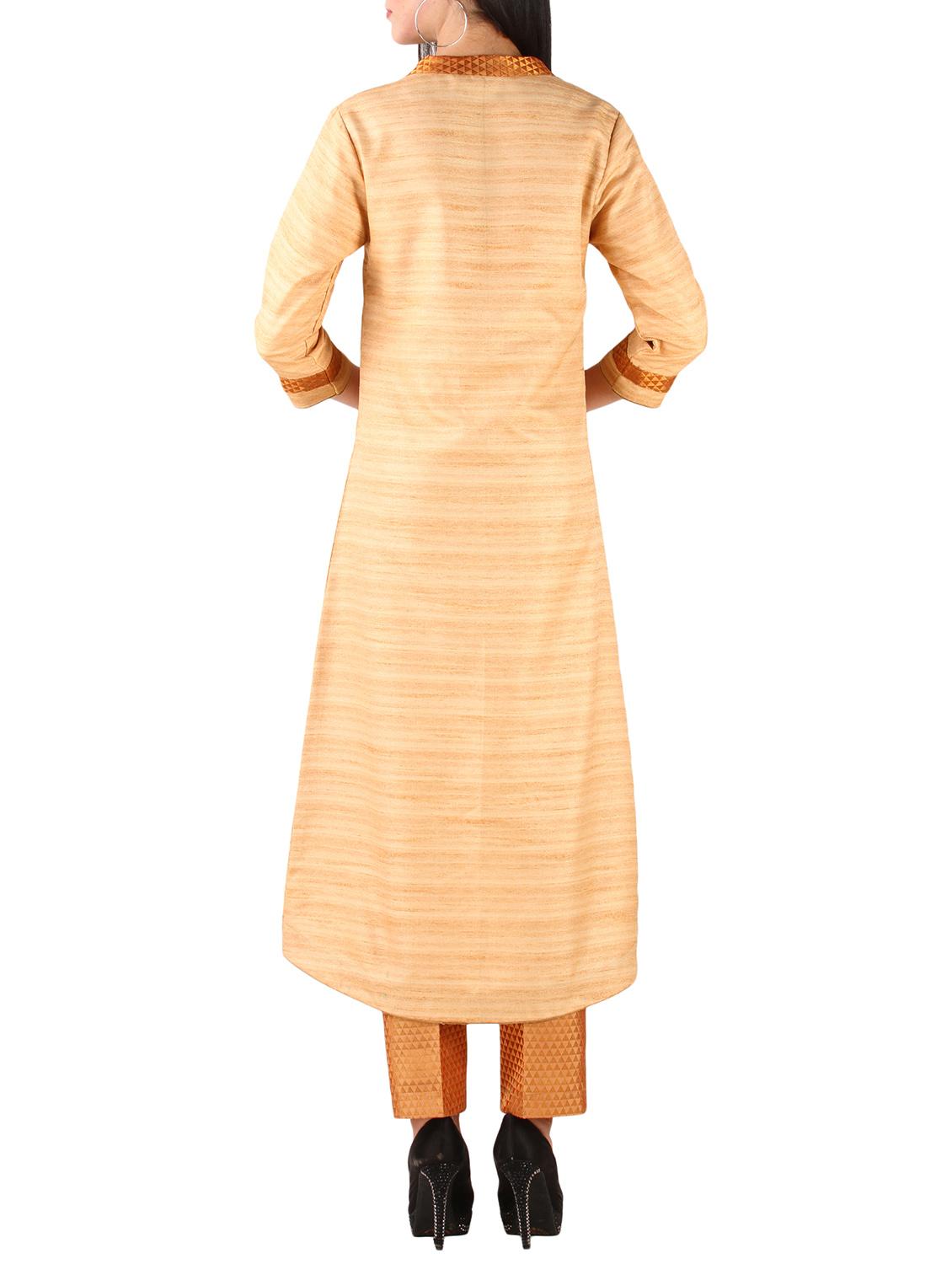 beige dupion high-low kurta - 12099809 - Zoom Image - 3