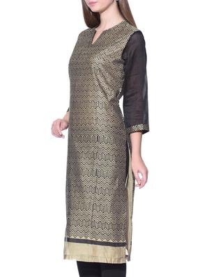 beige chanderi straight kurta - 12100537 - Standard Image - 2