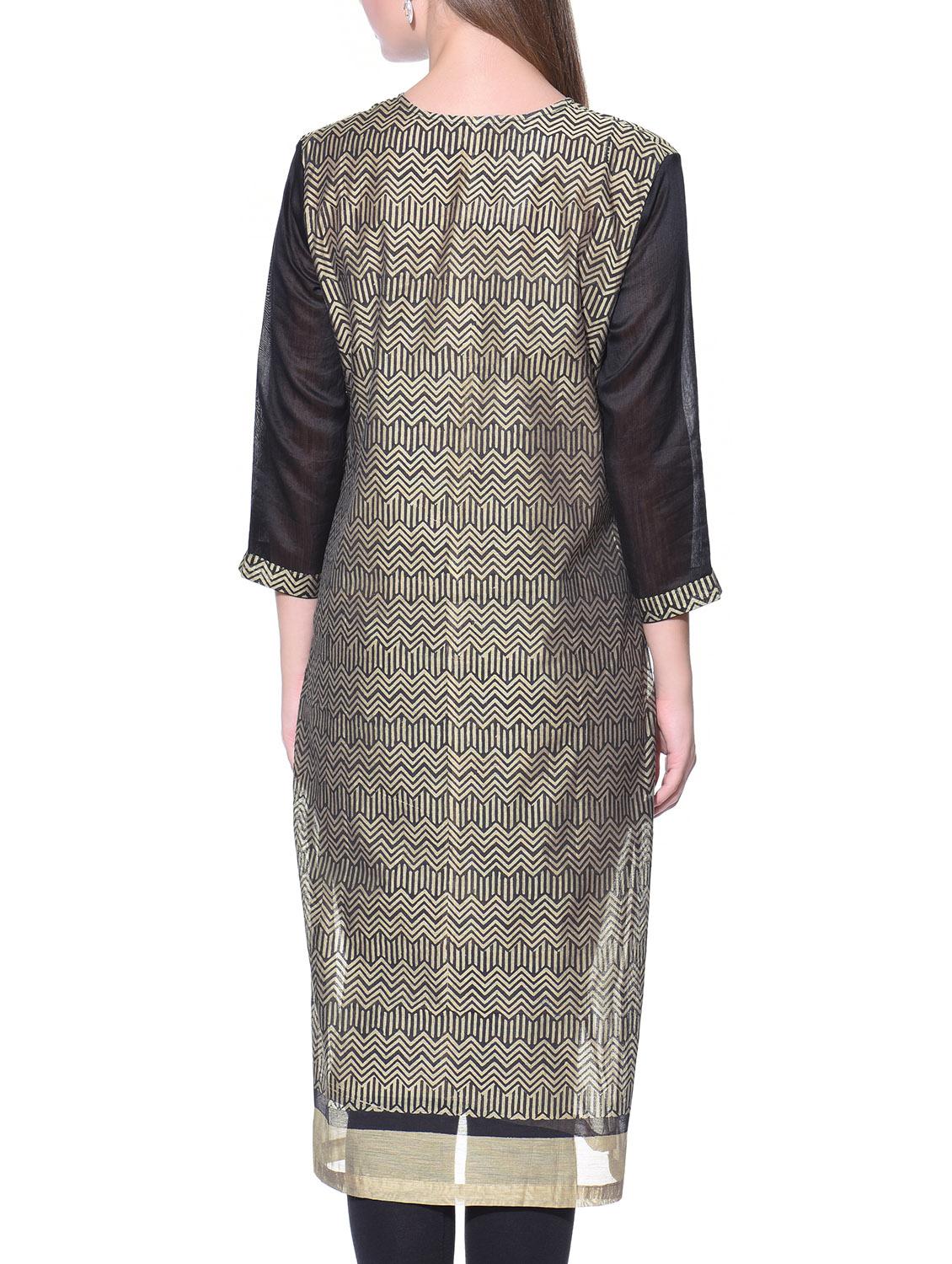 beige chanderi straight kurta - 12100537 - Zoom Image - 3