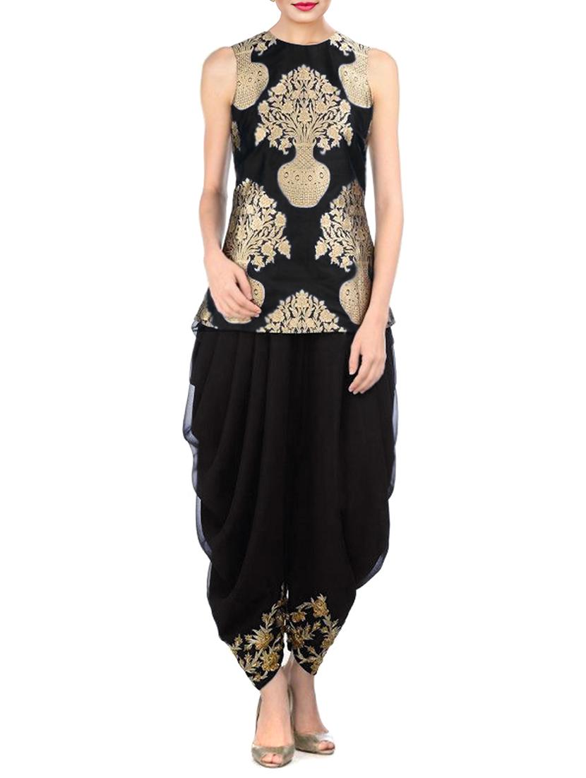 black kurti & dhoti set - 12101657 - Zoom Image - 1