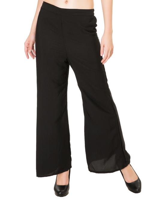 black polyester palazzos - 12102127 -  Standard Image - 0