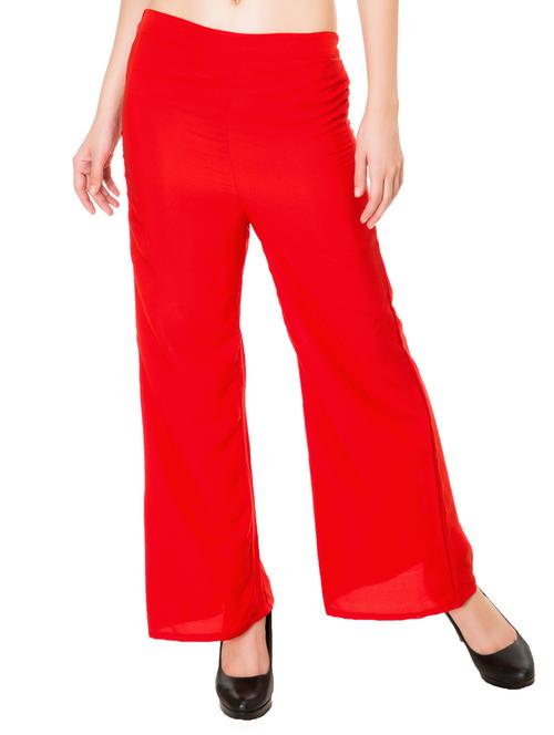 red polyester palazzos - 12102128 -  Standard Image - 0