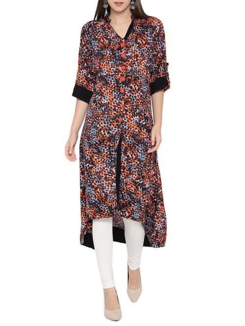 Multicolored rayon high-low kurta - 12103410 - Very Small Image - 1