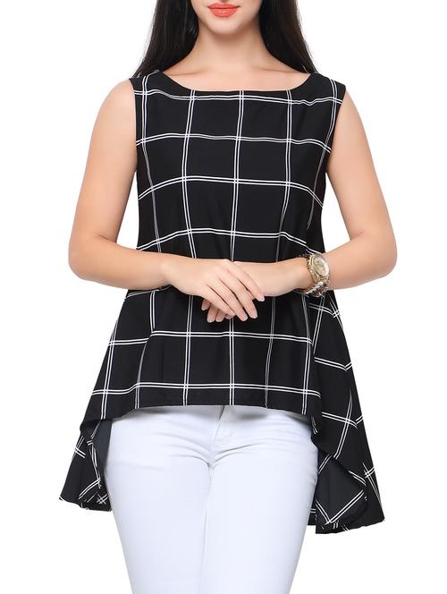 black checkered crepe regular top - 12104554 - Standard Image - 1