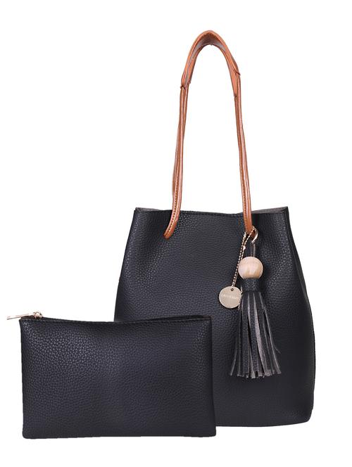 black leatherette tote with pouch - 12104708 - Standard Image - 1