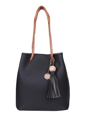 black leatherette tote with pouch - 12104708 - Standard Image - 2