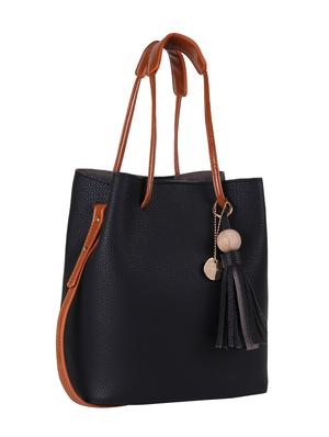 black leatherette tote with pouch - 12104708 - Standard Image - 3