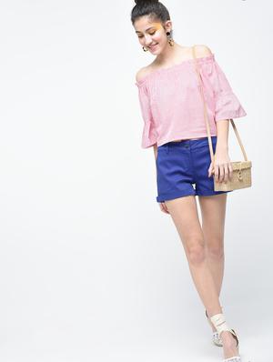 blue cotton hot pant - 12107533 - Standard Image - 4