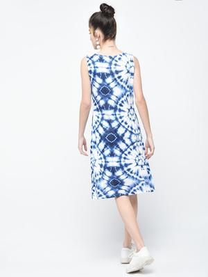 white and indigo printed cotton a-line dress - 12107538 - Standard Image - 3