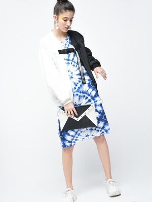 white and indigo printed cotton a-line dress - 12107538 - Standard Image - 4
