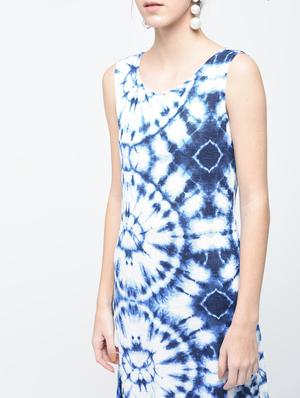 white and indigo printed cotton a-line dress - 12107538 - Standard Image - 5