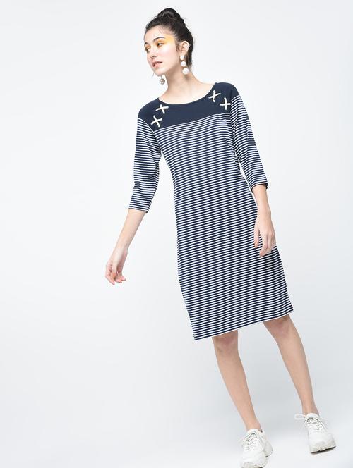 lace up detail striped sheath dress - 12107541 - Standard Image - 1