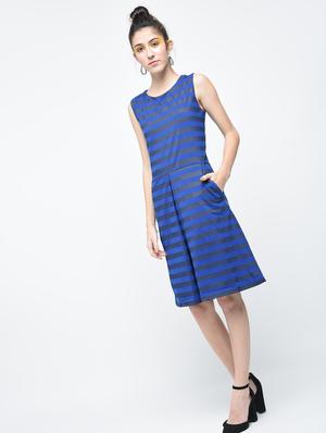 blue striped cotton a-line dress - 12107564 - Standard Image - 2