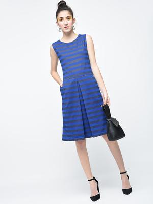 blue striped cotton a-line dress - 12107564 - Standard Image - 4