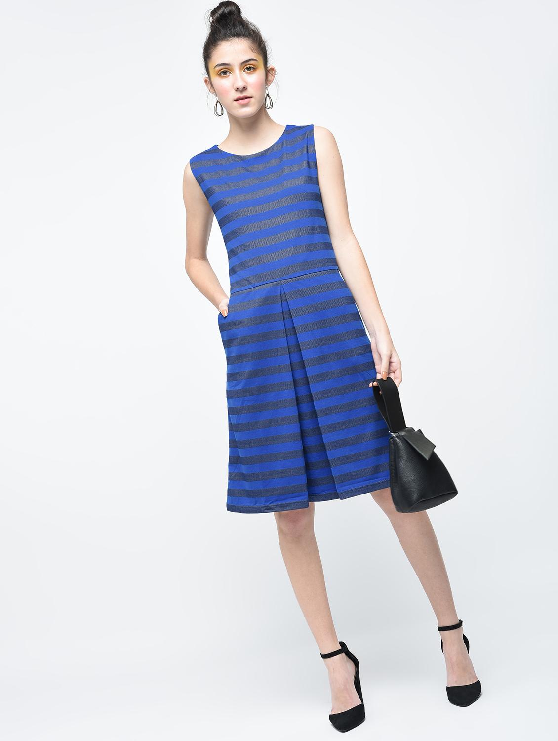 blue striped cotton a-line dress - 12107564 - Zoom Image - 4