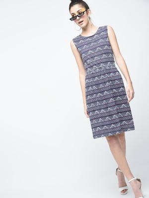 navy blue printed cotton a-line dress - 12107566 - Standard Image - 2