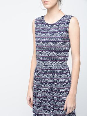 navy blue printed cotton a-line dress - 12107566 - Standard Image - 5
