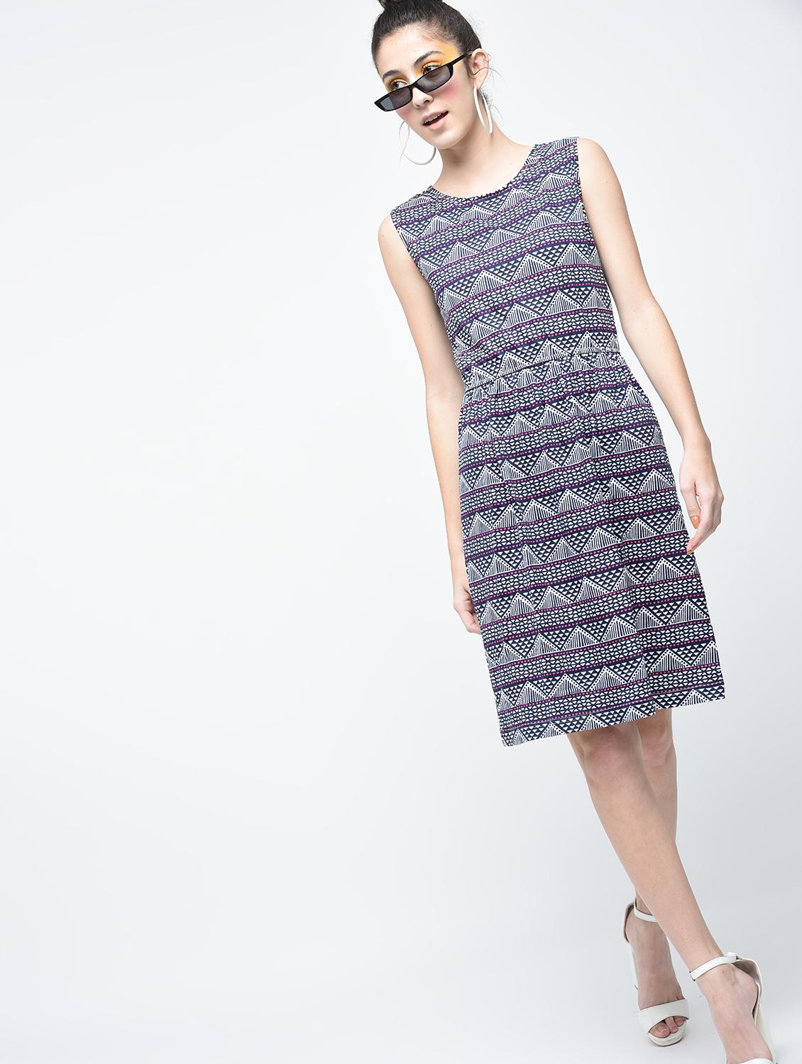 navy blue printed cotton a-line dress - 12107566 - Zoom Image - 2
