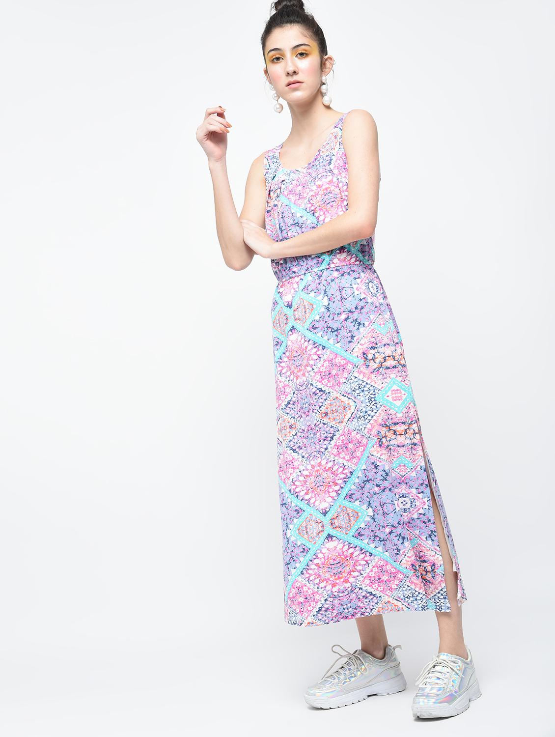 blue printed cotton maxi dress - 12107576 - Zoom Image - 2