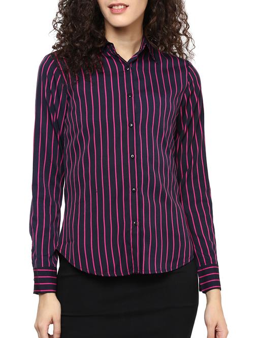 blue striped crepe regular shirt - 12107589 - Standard Image - 1