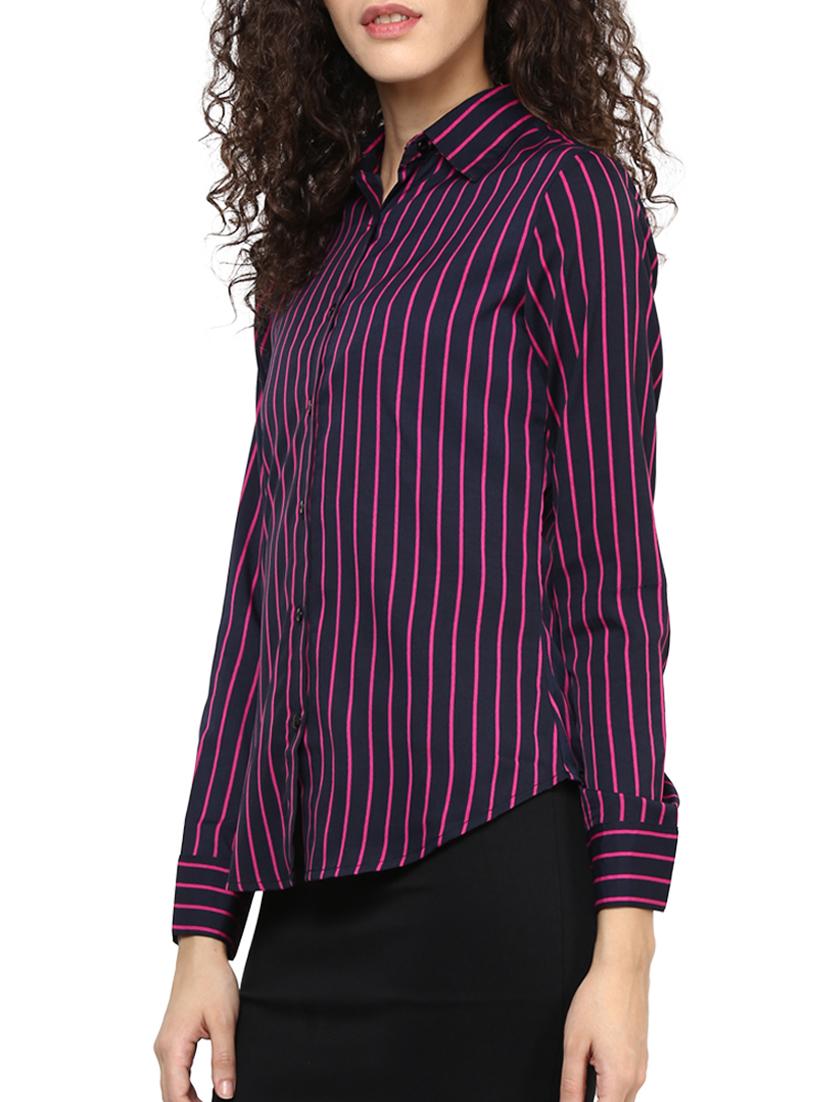 blue striped crepe regular shirt - 12107589 - Zoom Image - 2