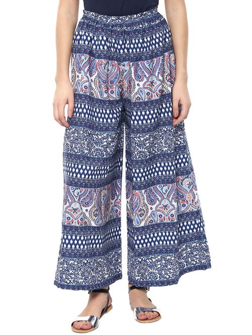 blue printed crepe palazzo - 12107606 - Very Small Image - 1