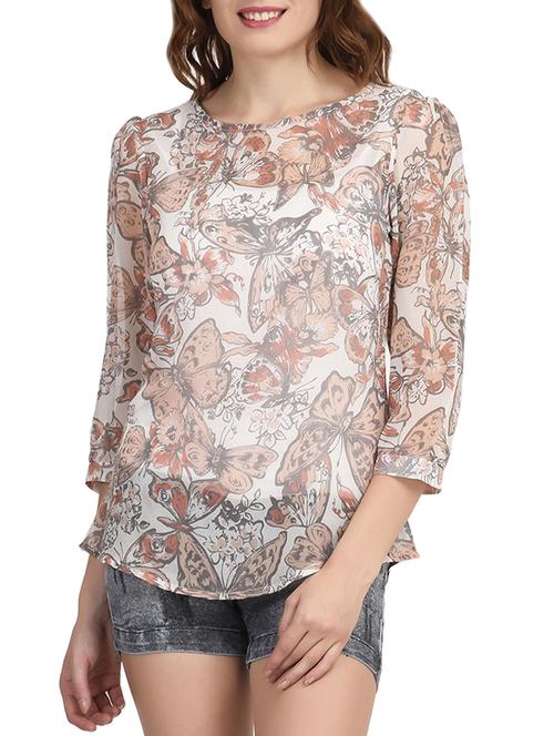 white printed georgette regular top - 12107689 - Standard Image - 1