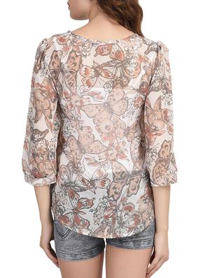 white printed georgette regular top - 12107689 - Standard Image - 3