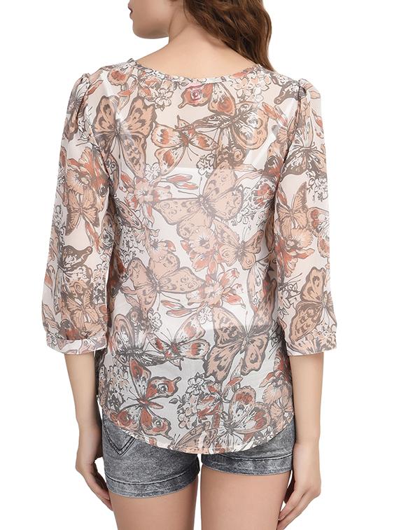 white printed georgette regular top - 12107689 - Zoom Image - 3