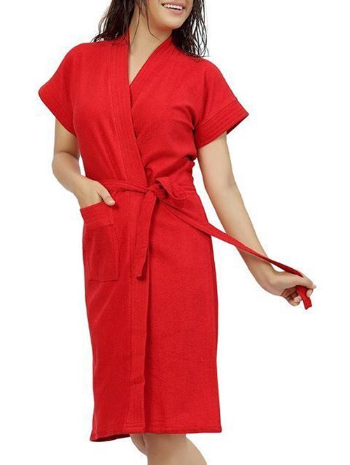 red cotton bathrobe - 12107975 -  Standard Image - 0