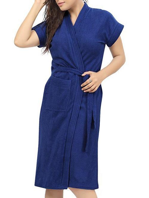 blue cotton bathrobe - 12107978 -  Standard Image - 0