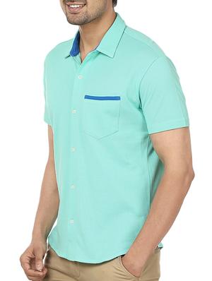 turquoise cotton casual shirt - 12114385 - Standard Image - 2