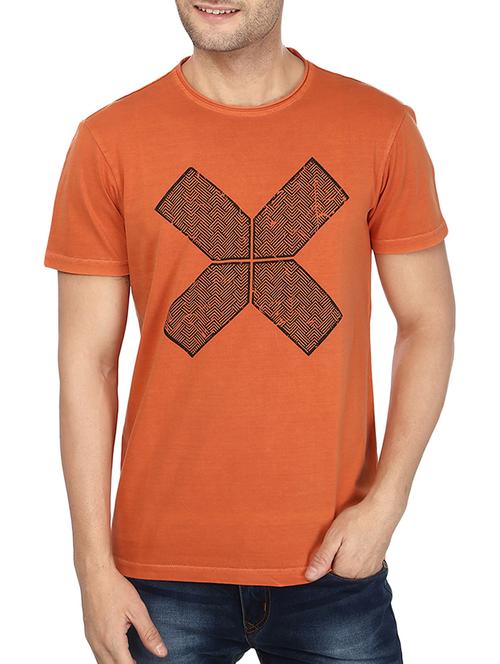 orange cotton chest print tshirt - 12114392 - Very Small Image - 1