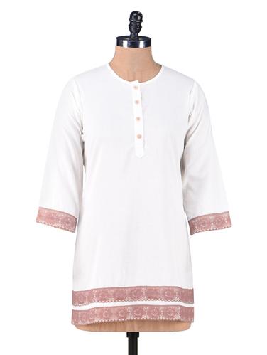 White Cotton Kurti with Lace Trim - 1211486 - Very Small Image - 1