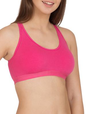 solid fuchsia cotton sports bra - 12116074 - Standard Image - 2