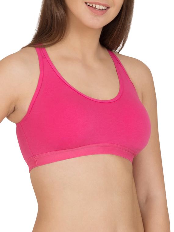 solid fuchsia cotton sports bra - 12116074 - Zoom Image - 2