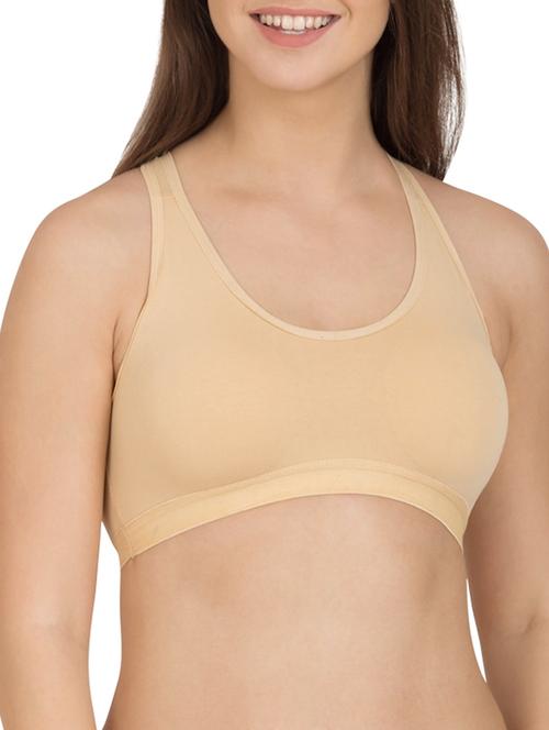 solid beige cotton sports bra - 12116090 - Standard Image - 1