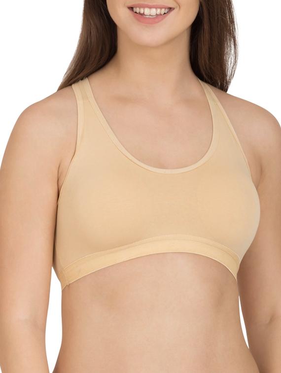 solid beige cotton sports bra - 12116090 - Zoom Image - 1