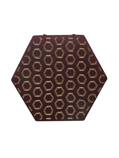 brown beads embellished hexagonal box clutch - 12123052 - Standard Image - 1