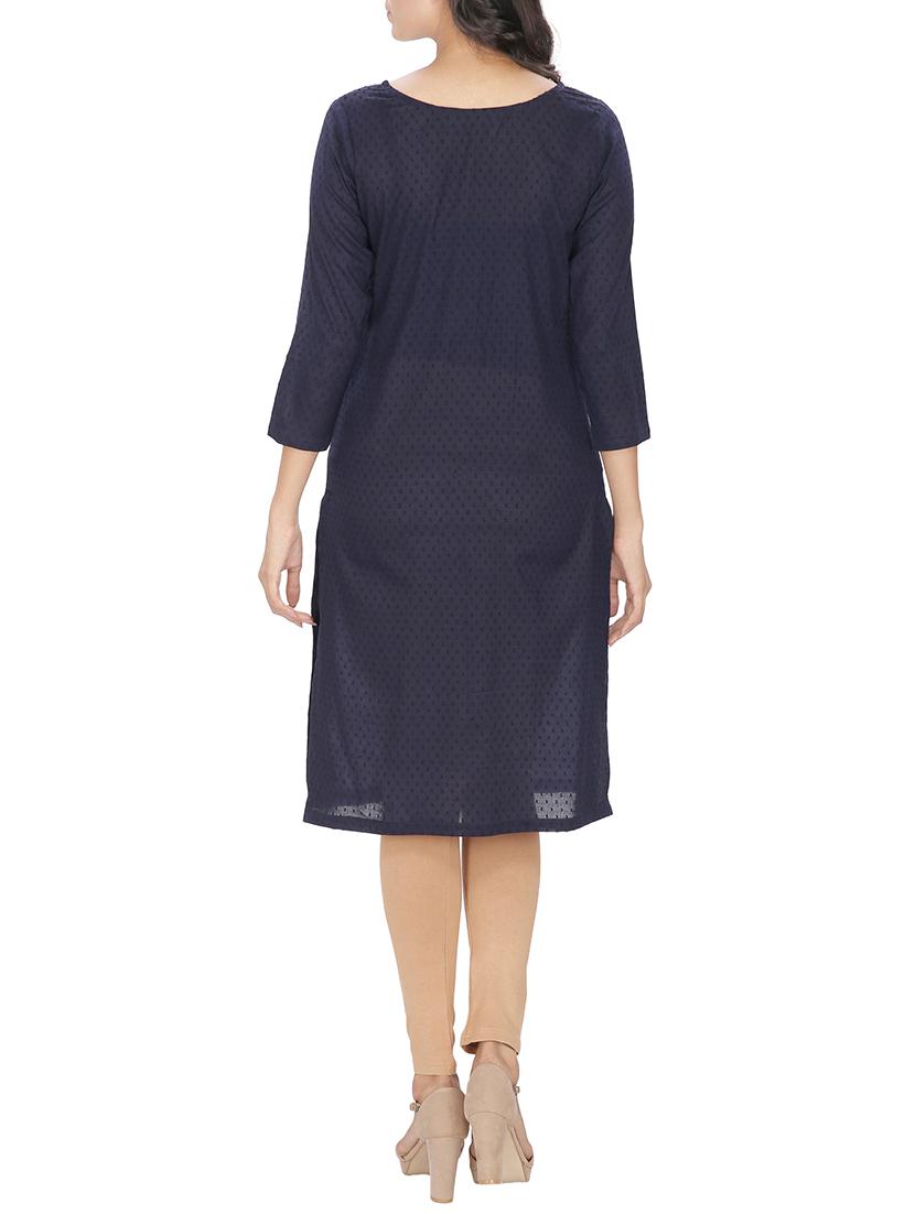 blue cotton solid kurta - 12127095 - Zoom Image - 3