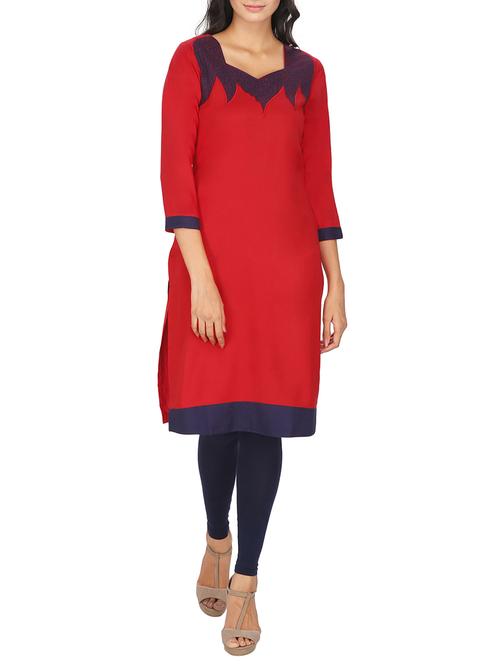 red rayon straight kurta - 12127102 - Standard Image - 1
