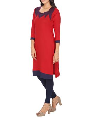 red rayon straight kurta - 12127102 - Standard Image - 2